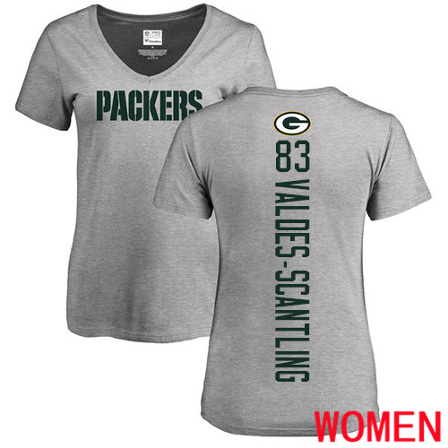 Green Bay Packers Ash Women #83 Valdes-Scantling Marquez Backer V-Neck Nike NFL T Shirt->nfl t-shirts->Sports Accessory